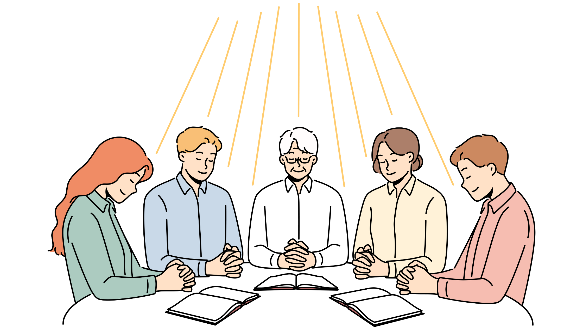 Group of believers praying together in corporate prayer